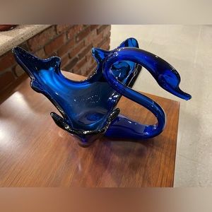 Vintage cobalt blue glass swan centerpiece. Fairly rare.